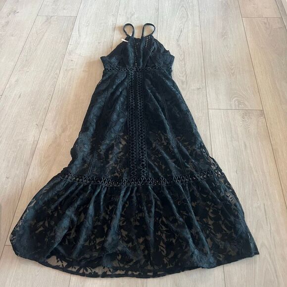 Free People Anastasia Halter Black Lace Crochet Midi Cut Out Sheer Dress size 2 - Picture 5 of 10